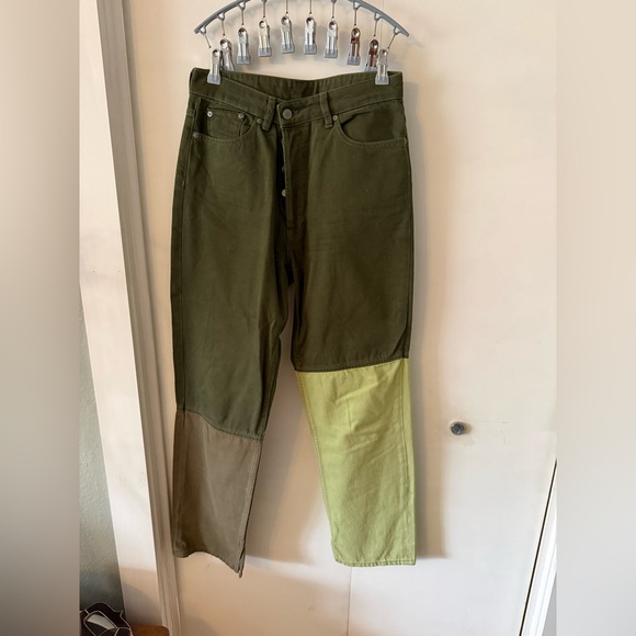 Ganni Colorblock Straight Leg Jeans in Olive, Lime & Brown - Picture 4 of 6